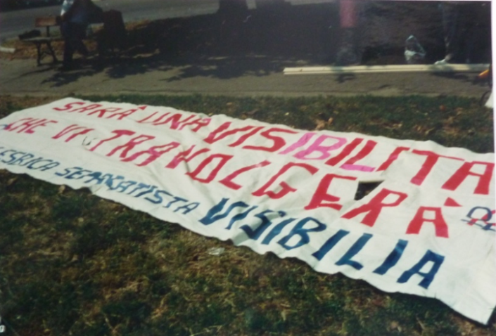 1994 Striscione di Visibilia pronto per la Marcia